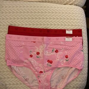 Cacique Pink and Red Cherry Themed 2 Panty Bundle NWT